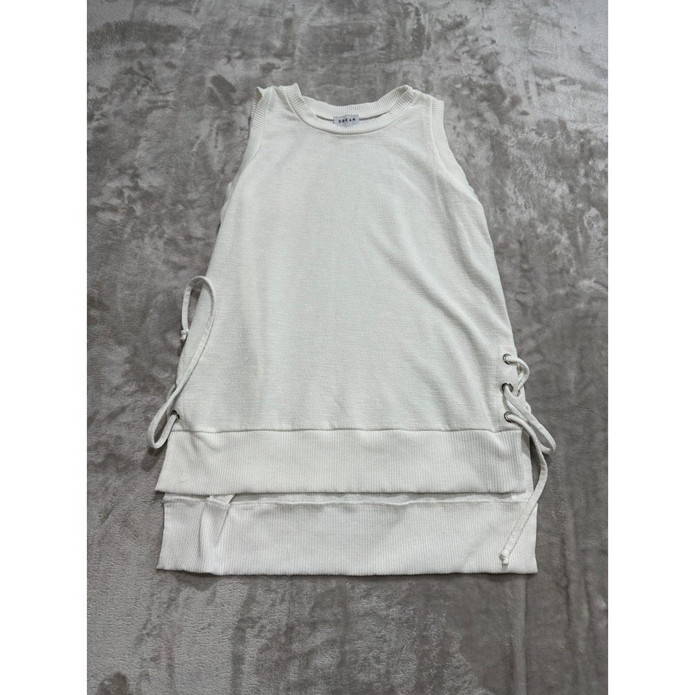 Dream Investor Women's Vest Size Medium White Tie Off Knit Cotton Blend EUC
